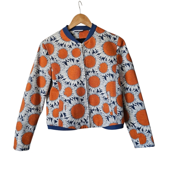 Akris Punto Jackets & Blazers - Akris Punto Designer Art To Wear Hello Sunshine Floral Denim Bomber Jacket, Sz 6